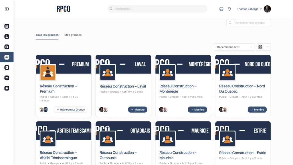 Aperçu des groupes du réseau des professionnels de la construction du Québec.